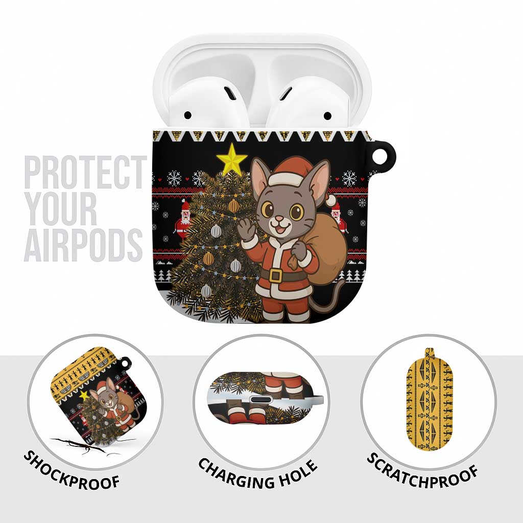 Egypt Christmas AirPods Case with Santa Cat Sleigh Reindeer Christmas Tree and Ancient Hieroglyphic - Wonder Print Shop