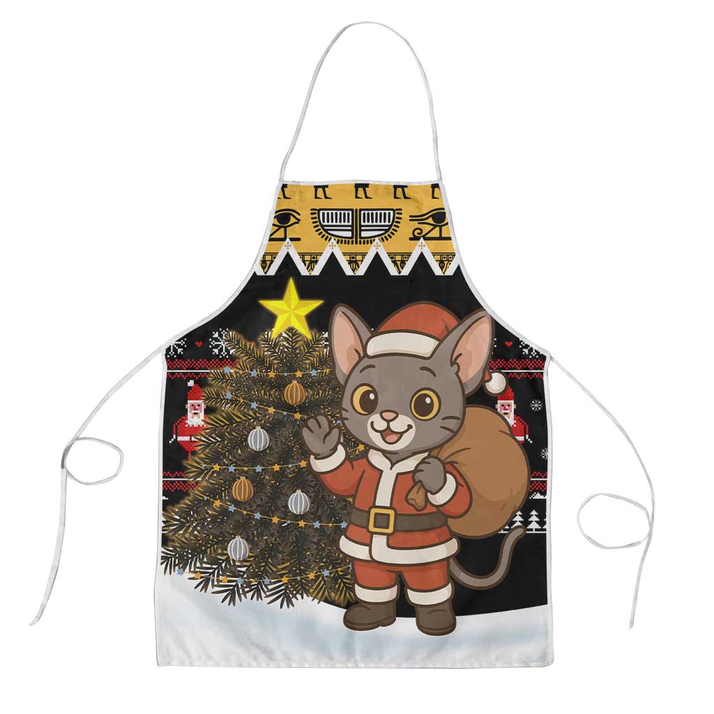 Egypt Christmas Apron with Santa Cat Sleigh Reindeer Christmas Tree and Ancient Hieroglyphic - Wonder Print Shop
