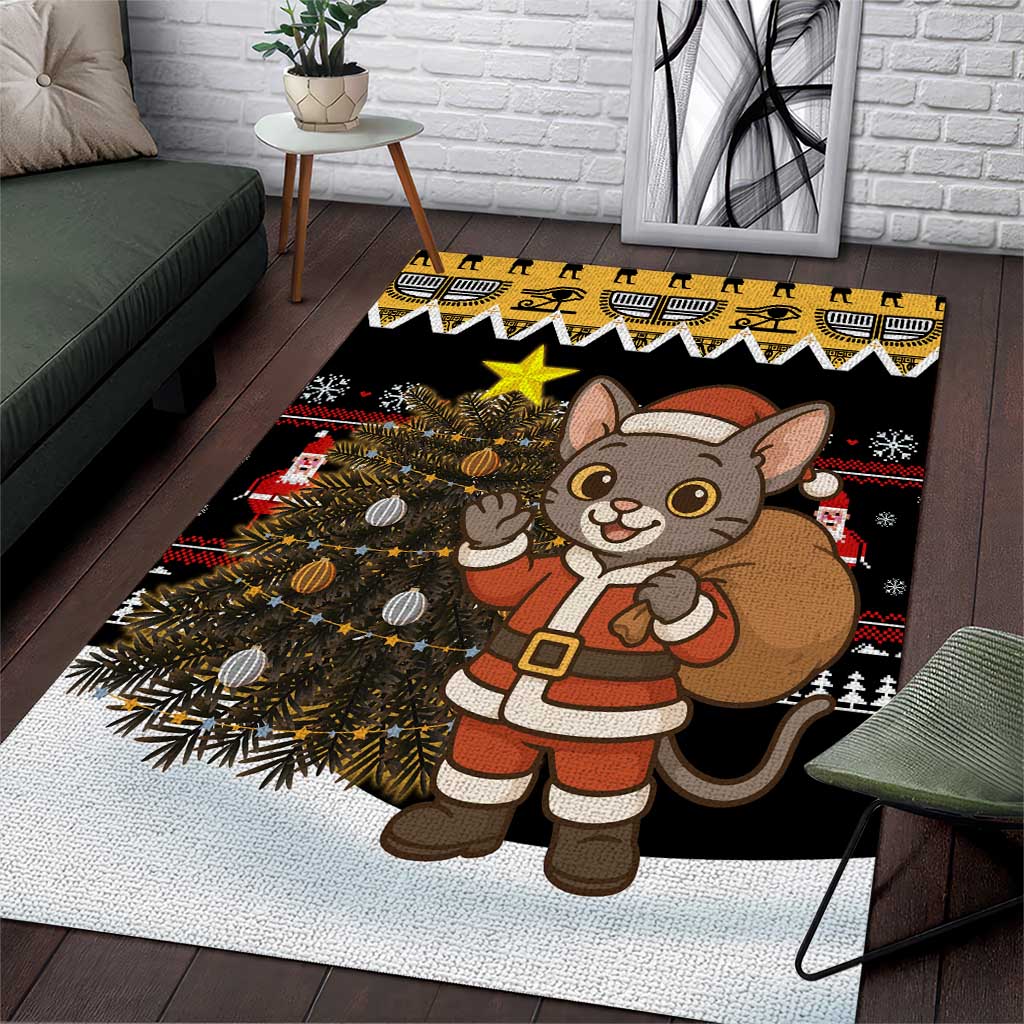 Egypt Christmas Area Rug with Santa Cat Sleigh Reindeer Christmas Tree and Ancient Hieroglyphic - Wonder Print Shop