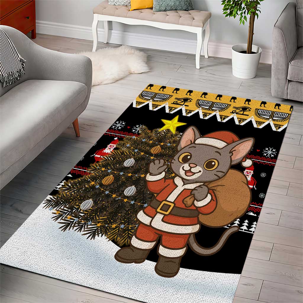 Egypt Christmas Area Rug with Santa Cat Sleigh Reindeer Christmas Tree and Ancient Hieroglyphic - Wonder Print Shop