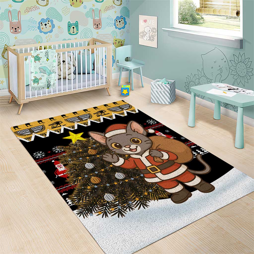 Egypt Christmas Area Rug with Santa Cat Sleigh Reindeer Christmas Tree and Ancient Hieroglyphic - Wonder Print Shop
