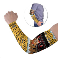 Egypt Christmas Arm Sleeves with Santa Cat Sleigh Reindeer Christmas Tree and Ancient Hieroglyphic - Wonder Print Shop