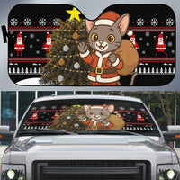 Egypt Christmas Auto Sun Shade with Santa Cat Sleigh Reindeer Christmas Tree and Ancient Hieroglyphic - Wonder Print Shop