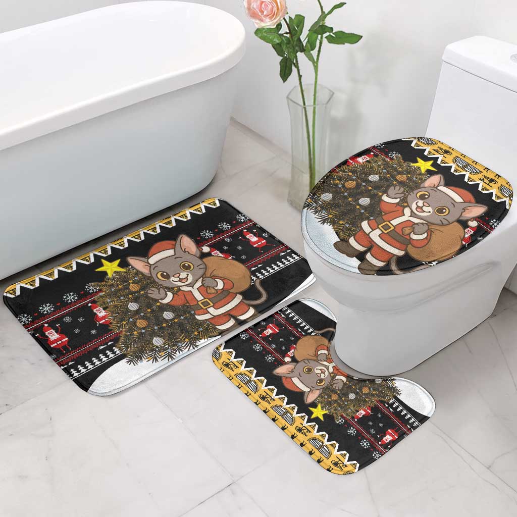 Egypt Christmas Bathroom Set with Santa Cat Sleigh Reindeer Christmas Tree and Ancient Hieroglyphic - Wonder Print Shop