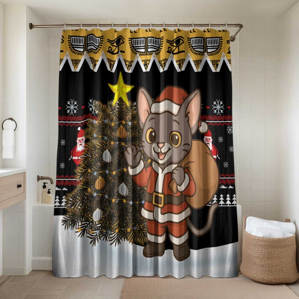 Egypt Christmas Bathroom Set with Santa Cat Sleigh Reindeer Christmas Tree and Ancient Hieroglyphic - Wonder Print Shop