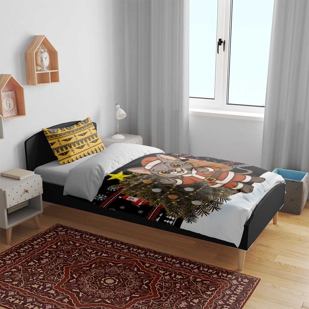 Egypt Christmas Bedding Set with Santa Cat Sleigh Reindeer Christmas Tree and Ancient Hieroglyphic - Wonder Print Shop
