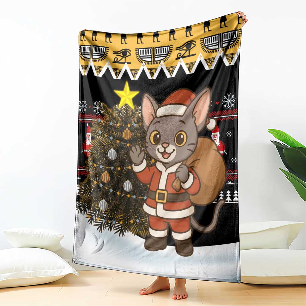 Egypt Christmas Blanket with Santa Cat Sleigh Reindeer Christmas Tree and Ancient Hieroglyphic - Wonder Print Shop