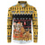 Egypt Christmas Button Sweatshirt with Santa Cat Sleigh Reindeer Christmas Tree and Ancient Hieroglyphic - Wonder Print Shop