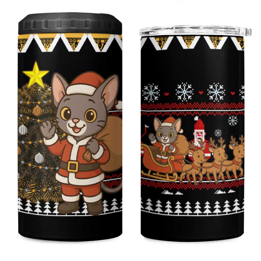 Egypt Christmas 4 in 1 Can Cooler Tumbler with Santa Cat Sleigh Reindeer Christmas Tree and Ancient Hieroglyphic - Wonder Print Shop