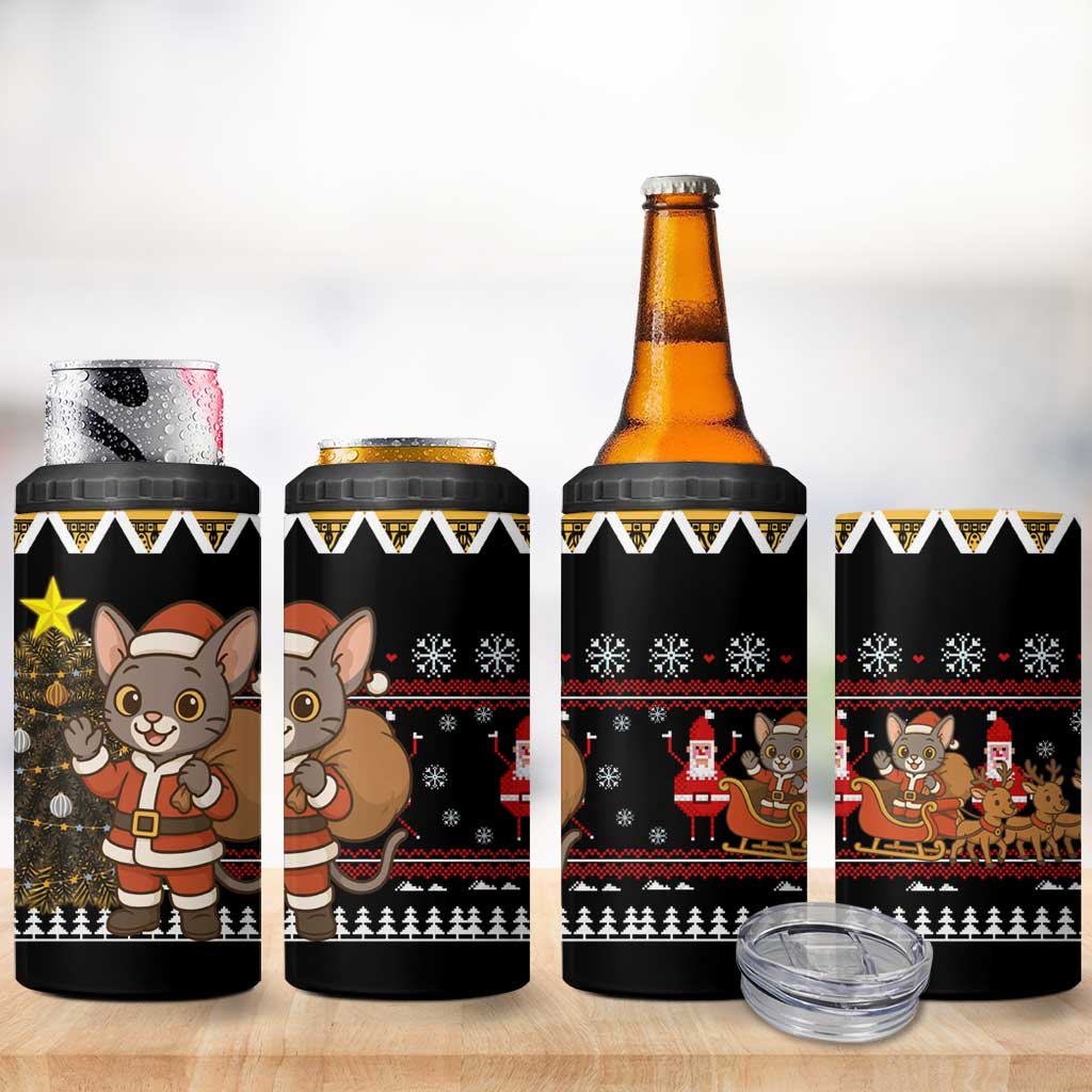 Egypt Christmas 4 in 1 Can Cooler Tumbler with Santa Cat Sleigh Reindeer Christmas Tree and Ancient Hieroglyphic - Wonder Print Shop