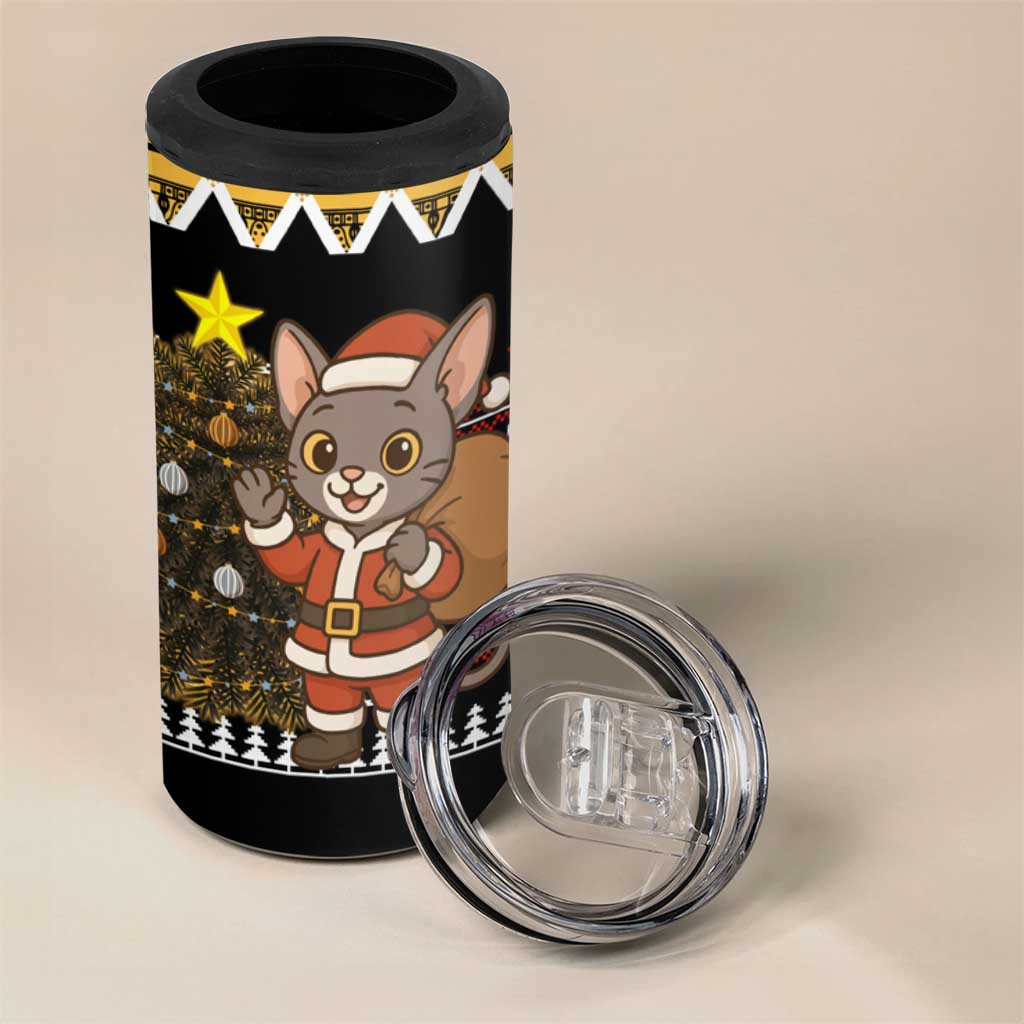 Egypt Christmas 4 in 1 Can Cooler Tumbler with Santa Cat Sleigh Reindeer Christmas Tree and Ancient Hieroglyphic - Wonder Print Shop