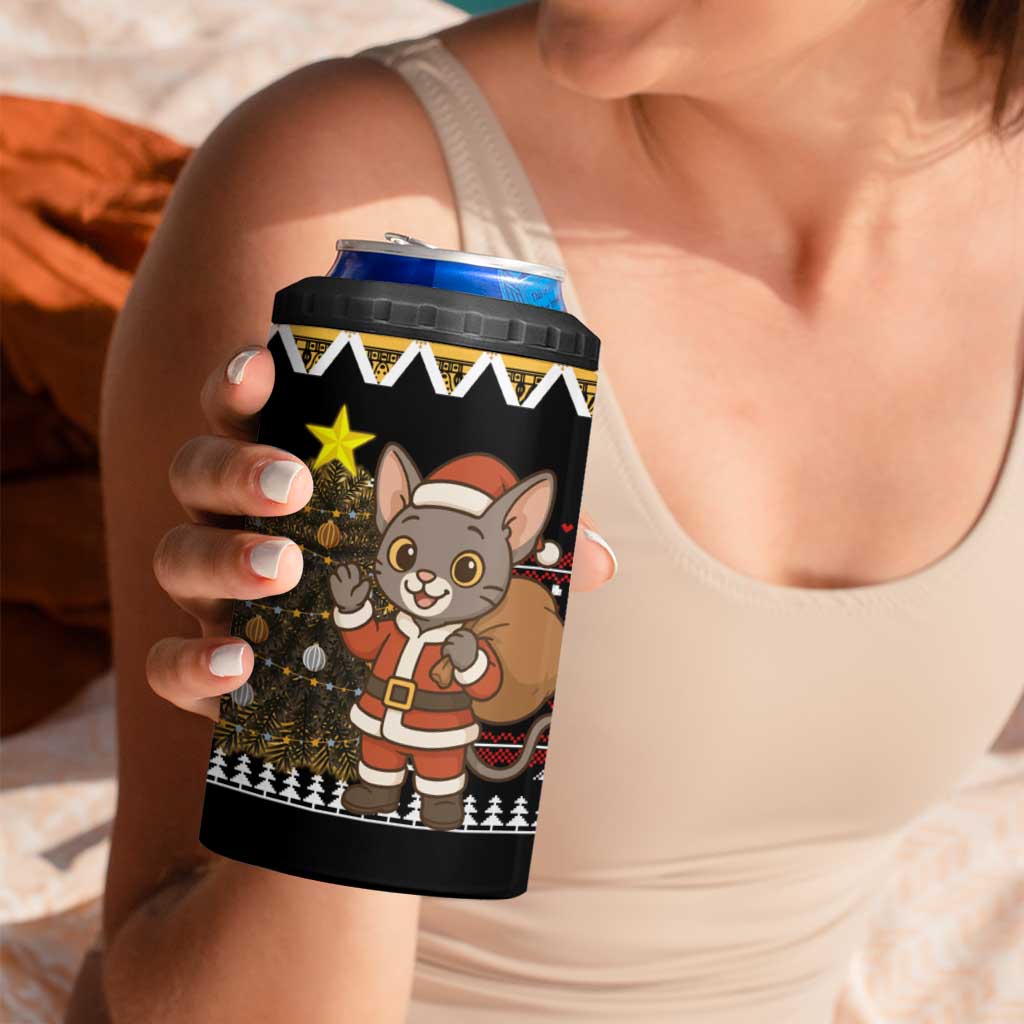 Egypt Christmas 4 in 1 Can Cooler Tumbler with Santa Cat Sleigh Reindeer Christmas Tree and Ancient Hieroglyphic - Wonder Print Shop
