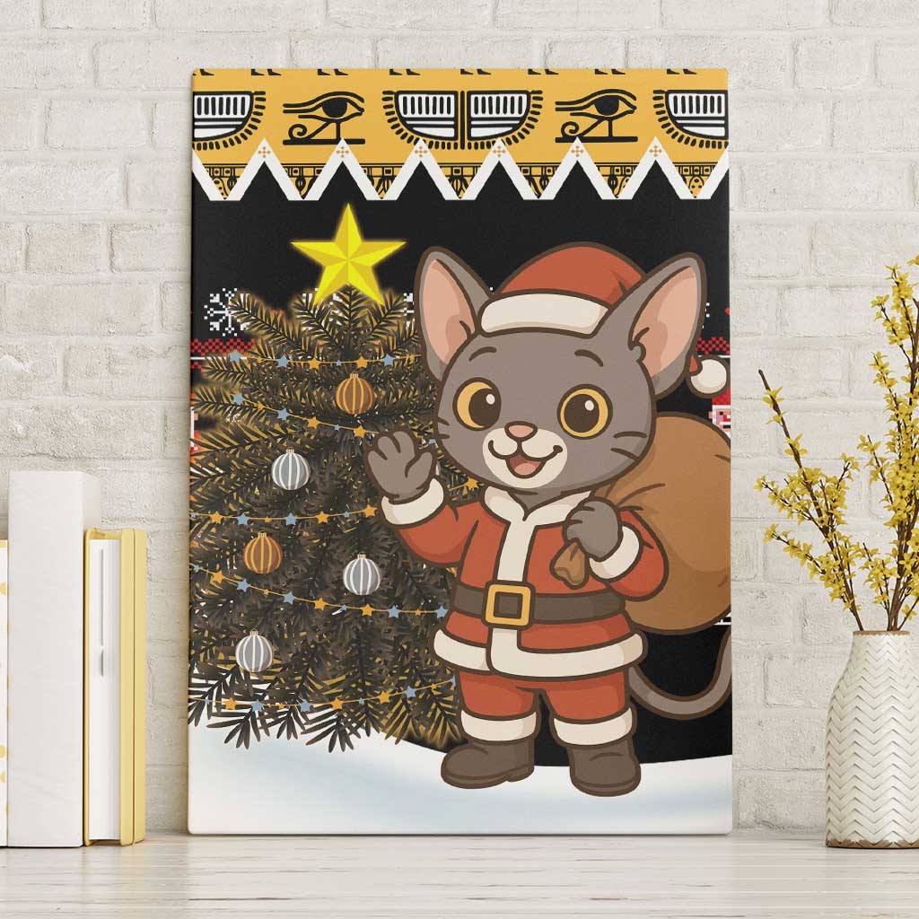 Egypt Christmas Canvas Wall Art with Santa Cat Sleigh Reindeer Christmas Tree and Ancient Hieroglyphic - Wonder Print Shop