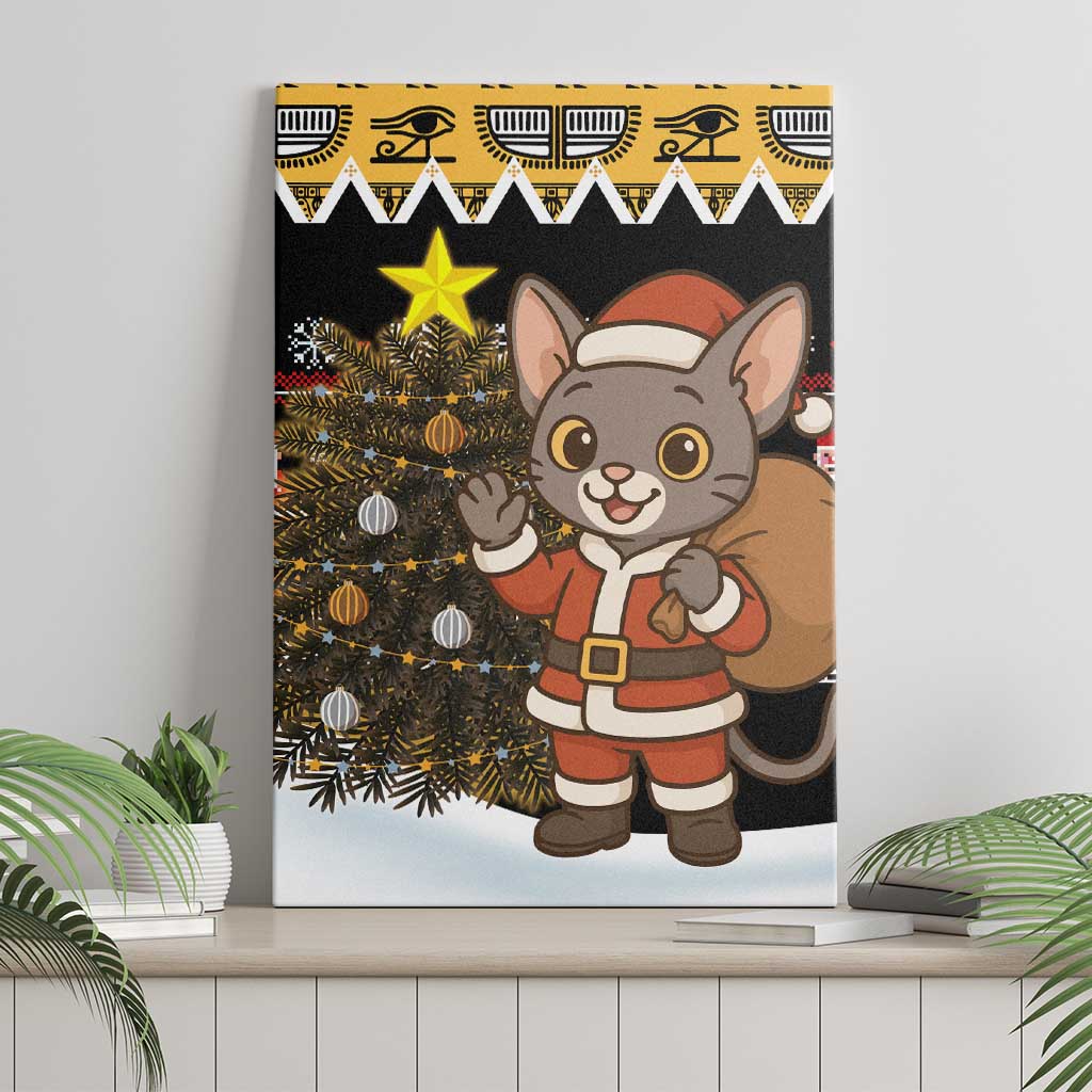 Egypt Christmas Canvas Wall Art with Santa Cat Sleigh Reindeer Christmas Tree and Ancient Hieroglyphic - Wonder Print Shop