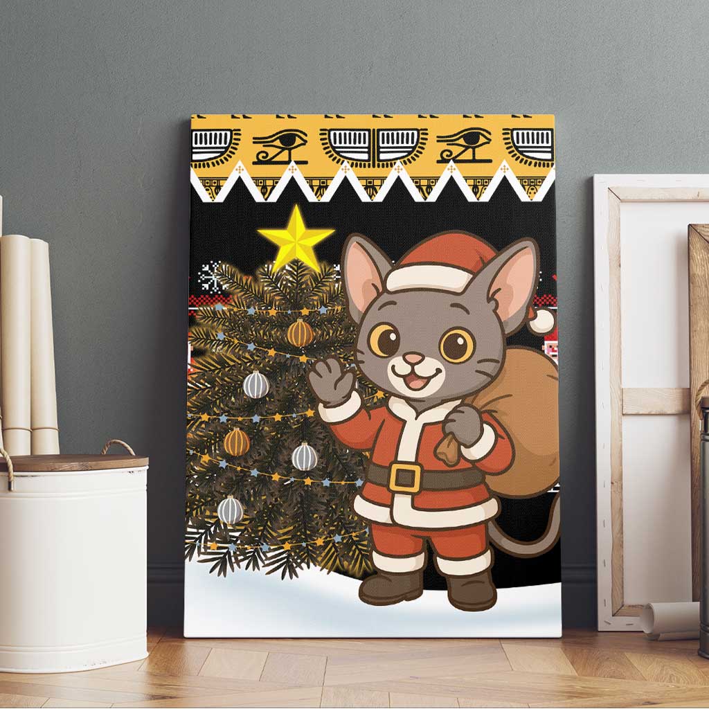 Egypt Christmas Canvas Wall Art with Santa Cat Sleigh Reindeer Christmas Tree and Ancient Hieroglyphic - Wonder Print Shop