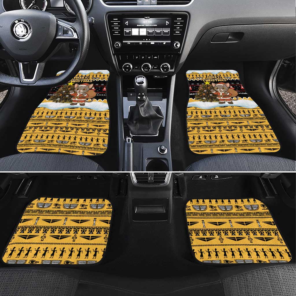 Egypt Christmas Car Mats with Santa Cat Sleigh Reindeer Christmas Tree and Ancient Hieroglyphic - Wonder Print Shop