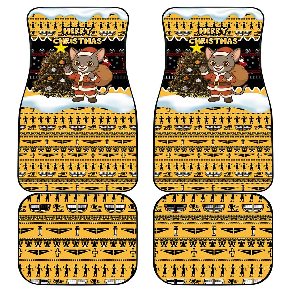 Egypt Christmas Car Mats with Santa Cat Sleigh Reindeer Christmas Tree and Ancient Hieroglyphic - Wonder Print Shop