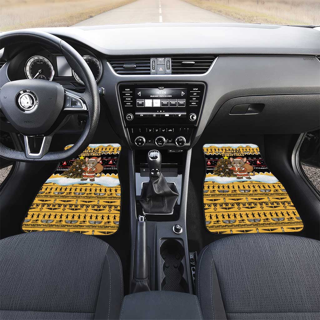 Egypt Christmas Car Mats with Santa Cat Sleigh Reindeer Christmas Tree and Ancient Hieroglyphic - Wonder Print Shop