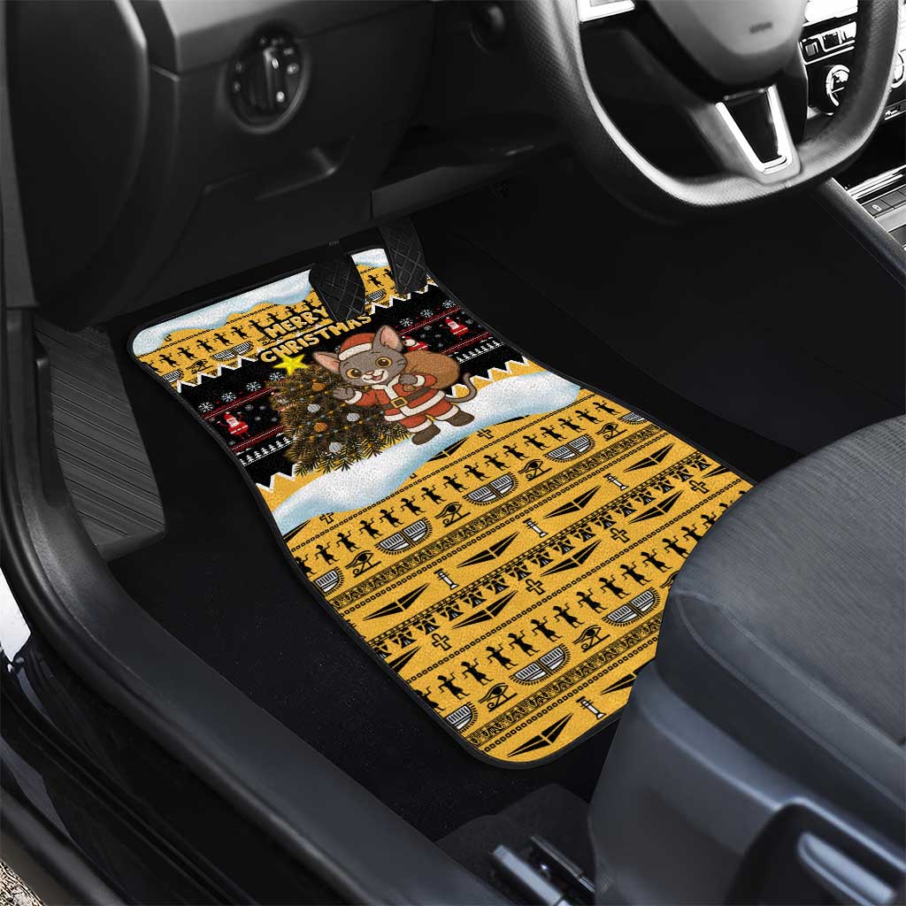 Egypt Christmas Car Mats with Santa Cat Sleigh Reindeer Christmas Tree and Ancient Hieroglyphic - Wonder Print Shop