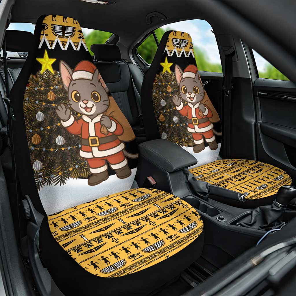 Egypt Christmas Car Seat Cover with Santa Cat Sleigh Reindeer Christmas Tree and Ancient Hieroglyphic - Wonder Print Shop