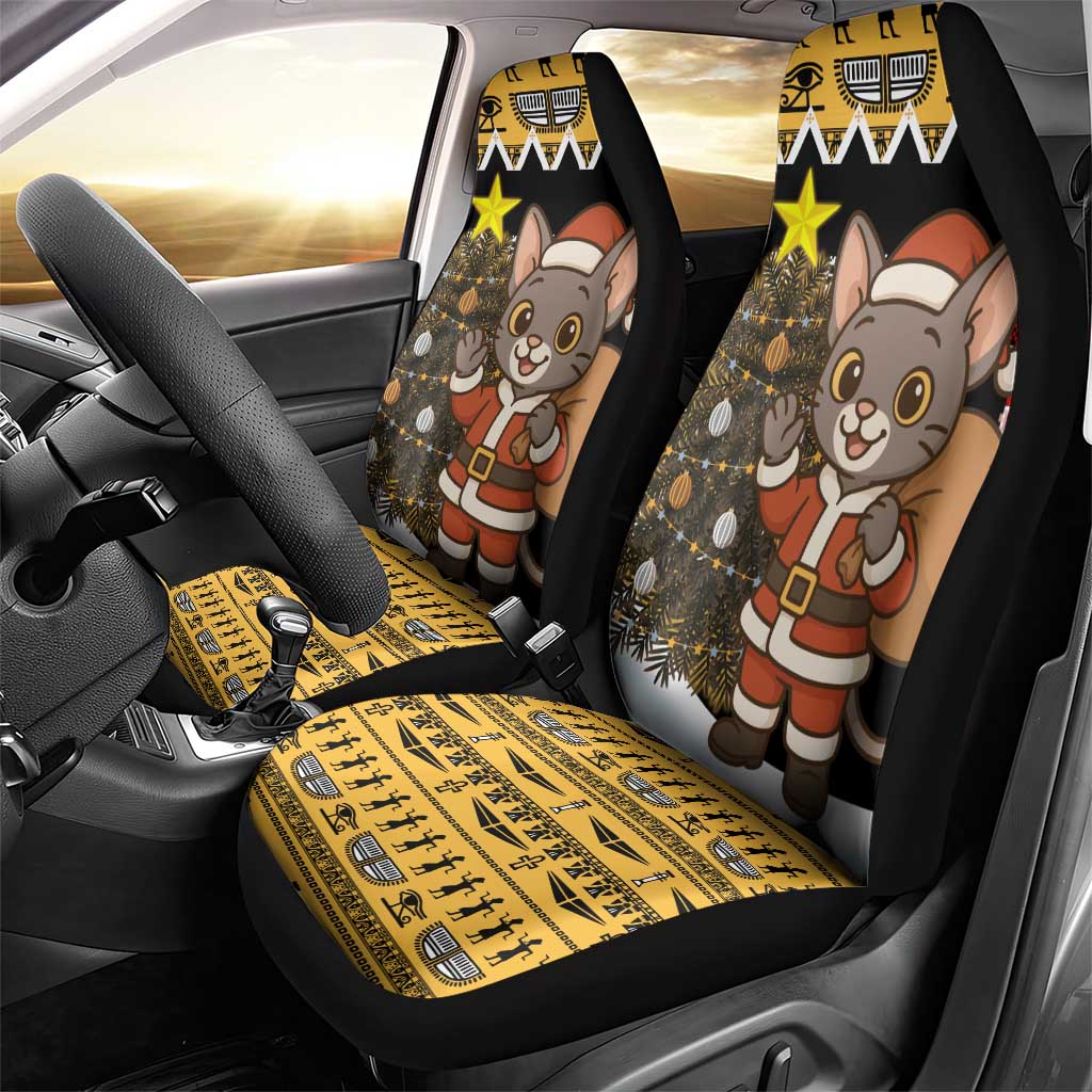 Egypt Christmas Car Seat Cover with Santa Cat Sleigh Reindeer Christmas Tree and Ancient Hieroglyphic - Wonder Print Shop