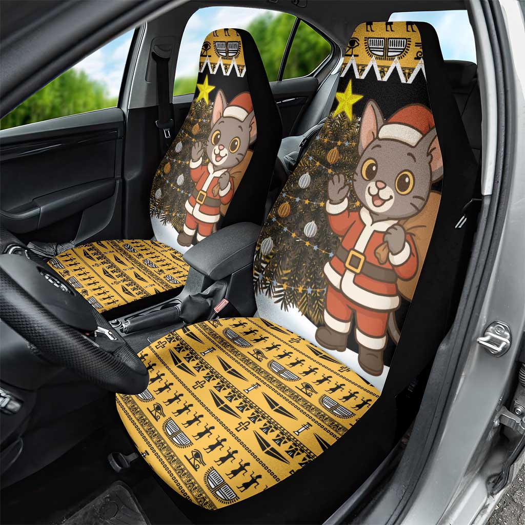Egypt Christmas Car Seat Cover with Santa Cat Sleigh Reindeer Christmas Tree and Ancient Hieroglyphic - Wonder Print Shop