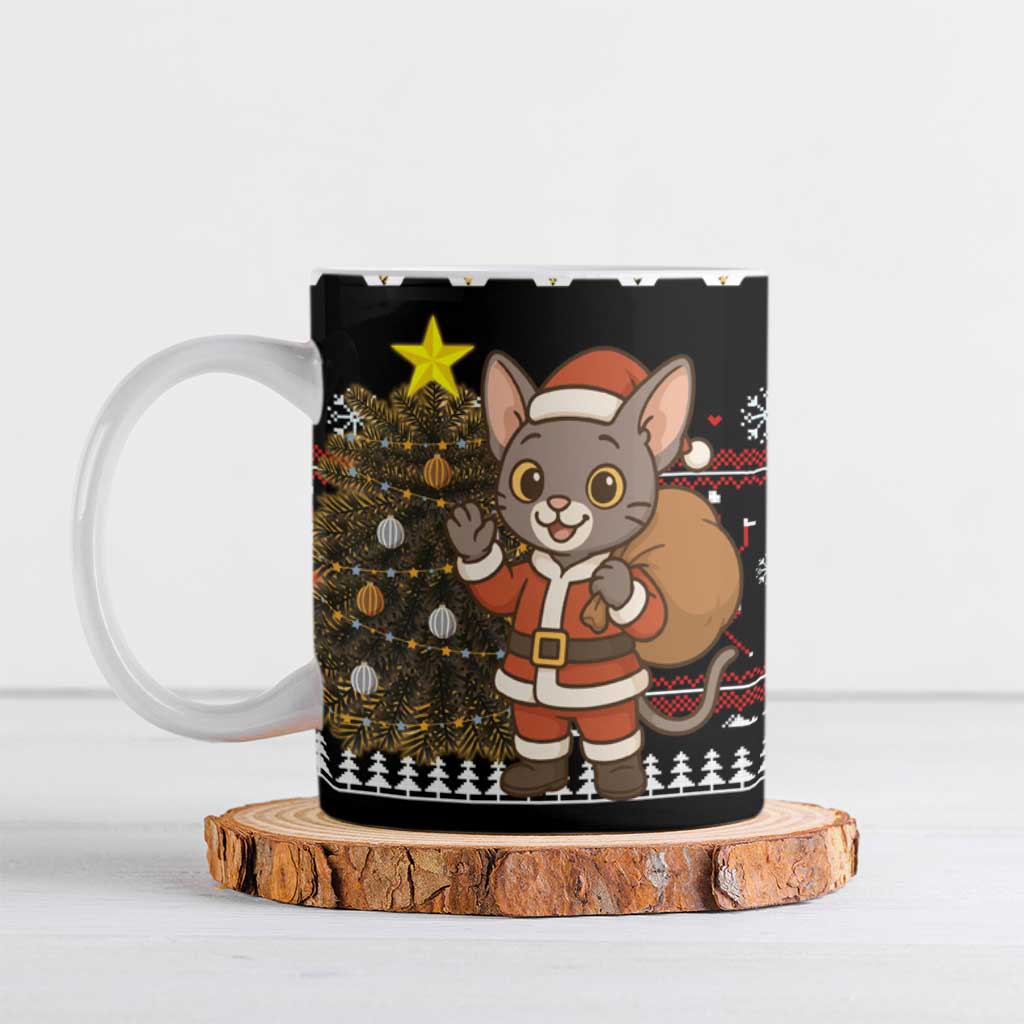 Egypt Christmas Ceramic Mug with Santa Cat Sleigh Reindeer Christmas Tree and Ancient Hieroglyphic - Wonder Print Shop