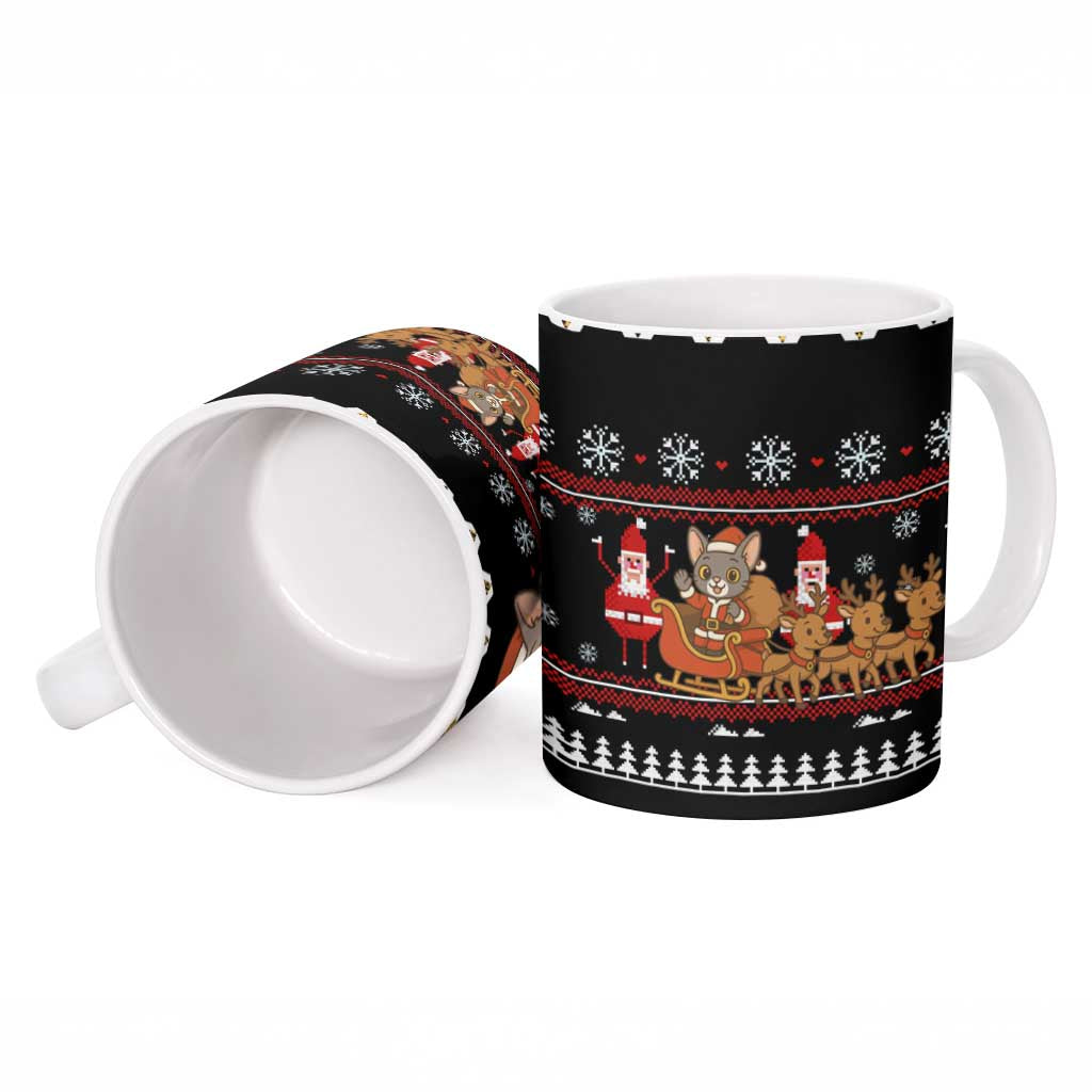 Egypt Christmas Ceramic Mug with Santa Cat Sleigh Reindeer Christmas Tree and Ancient Hieroglyphic - Wonder Print Shop