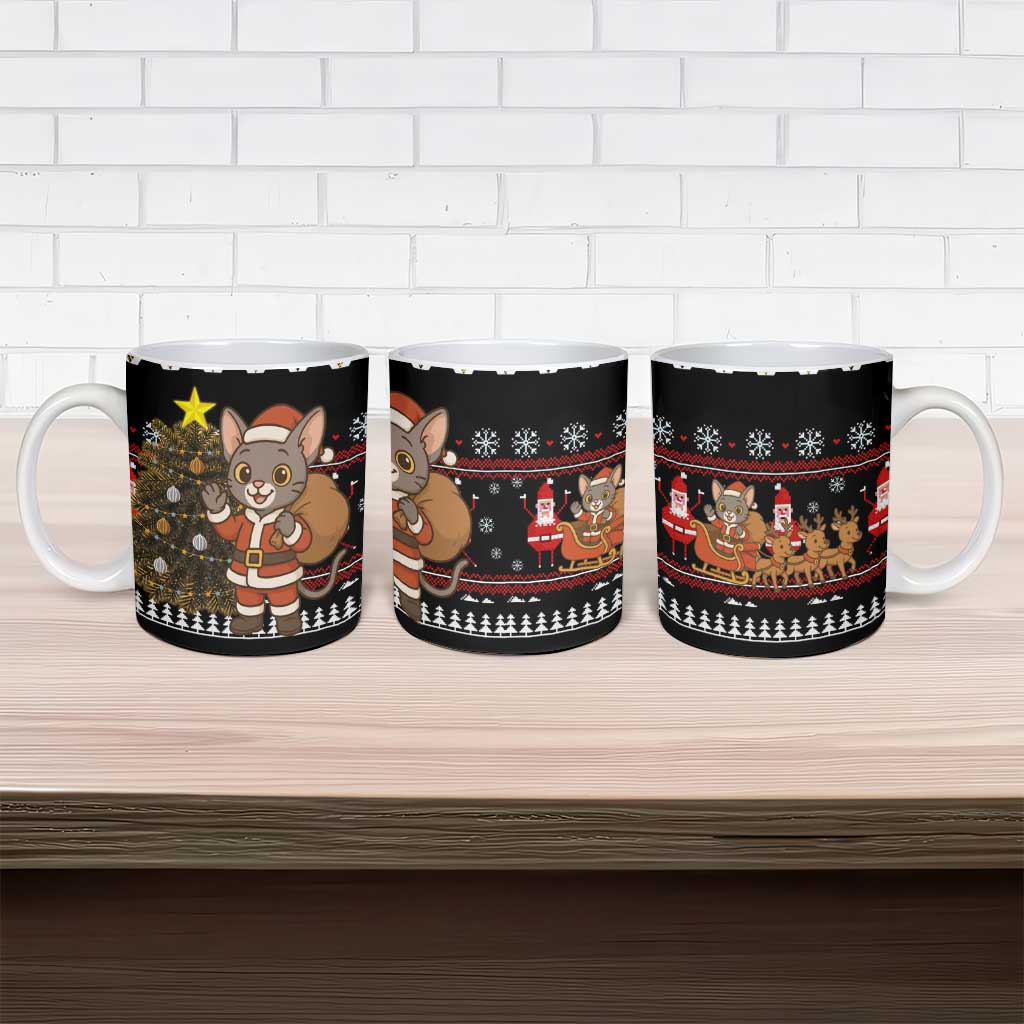 Egypt Christmas Ceramic Mug with Santa Cat Sleigh Reindeer Christmas Tree and Ancient Hieroglyphic - Wonder Print Shop