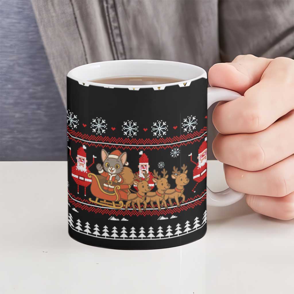Egypt Christmas Ceramic Mug with Santa Cat Sleigh Reindeer Christmas Tree and Ancient Hieroglyphic - Wonder Print Shop