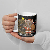 Egypt Christmas Ceramic Mug with Santa Cat Sleigh Reindeer Christmas Tree and Ancient Hieroglyphic - Wonder Print Shop