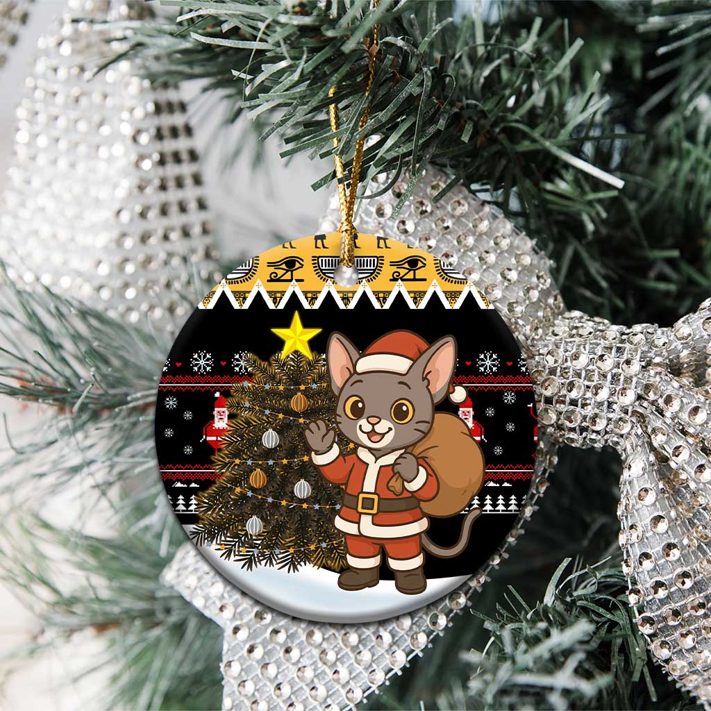 Egypt Christmas Ceramic Ornament with Santa Cat Sleigh Reindeer Christmas Tree and Ancient Hieroglyphic - Wonder Print Shop