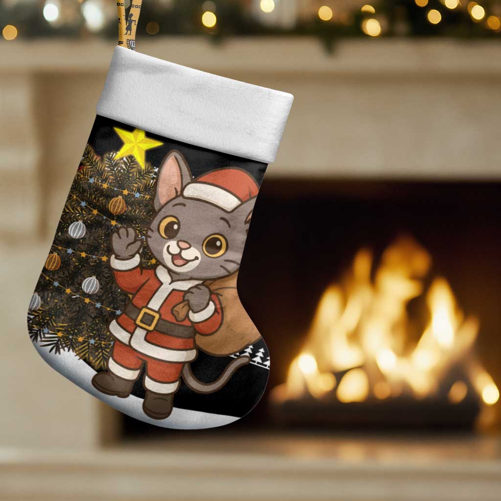 Egypt Christmas Stocking with Santa Cat Sleigh Reindeer Christmas Tree and Ancient Hieroglyphic - Wonder Print Shop