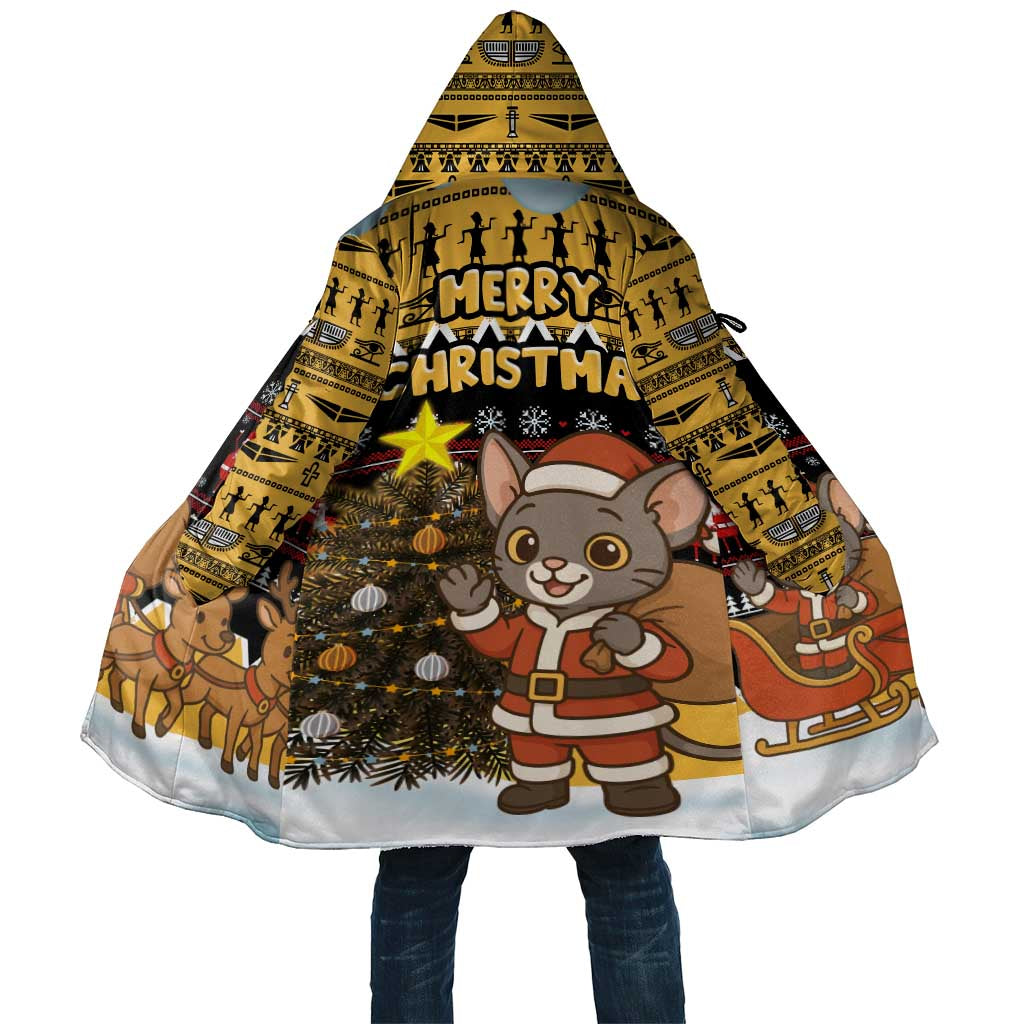 Egypt Christmas Cloak with Santa Cat Sleigh Reindeer Christmas Tree and Ancient Hieroglyphic - Wonder Print Shop