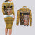 Egypt Christmas Couples Matching Long Sleeve Bodycon Dress and Long Sleeve Button Shirt with Santa Cat Sleigh Reindeer Christmas Tree and Ancient Hieroglyphic - Wonder Print Shop