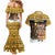 Egypt Christmas Couples Matching Mermaid Dress and Hawaiian Shirt with Santa Cat Sleigh Reindeer Christmas Tree and Ancient Hieroglyphic - Wonder Print Shop