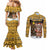 Egypt Christmas Couples Matching Mermaid Dress and Long Sleeve Button Shirt with Santa Cat Sleigh Reindeer Christmas Tree and Ancient Hieroglyphic - Wonder Print Shop