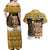 Egypt Christmas Couples Matching Off Shoulder Maxi Dress and Hawaiian Shirt with Santa Cat Sleigh Reindeer Christmas Tree and Ancient Hieroglyphic - Wonder Print Shop