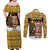 Egypt Christmas Couples Matching Off Shoulder Maxi Dress and Long Sleeve Button Shirt with Santa Cat Sleigh Reindeer Christmas Tree and Ancient Hieroglyphic - Wonder Print Shop