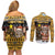Egypt Christmas Couples Matching Off Shoulder Short Dress and Long Sleeve Button Shirt with Santa Cat Sleigh Reindeer Christmas Tree and Ancient Hieroglyphic - Wonder Print Shop