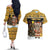 Egypt Christmas Couples Matching Off The Shoulder Long Sleeve Dress and Hawaiian Shirt with Santa Cat Sleigh Reindeer Christmas Tree and Ancient Hieroglyphic - Wonder Print Shop