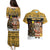 Egypt Christmas Couples Matching Puletasi and Hawaiian Shirt with Santa Cat Sleigh Reindeer Christmas Tree and Ancient Hieroglyphic - Wonder Print Shop