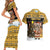 Egypt Christmas Couples Matching Short Sleeve Bodycon Dress and Hawaiian Shirt with Santa Cat Sleigh Reindeer Christmas Tree and Ancient Hieroglyphic - Wonder Print Shop