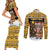 Egypt Christmas Couples Matching Short Sleeve Bodycon Dress and Long Sleeve Button Shirt with Santa Cat Sleigh Reindeer Christmas Tree and Ancient Hieroglyphic - Wonder Print Shop