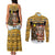 Egypt Christmas Couples Matching Tank Maxi Dress and Long Sleeve Button Shirt with Santa Cat Sleigh Reindeer Christmas Tree and Ancient Hieroglyphic - Wonder Print Shop
