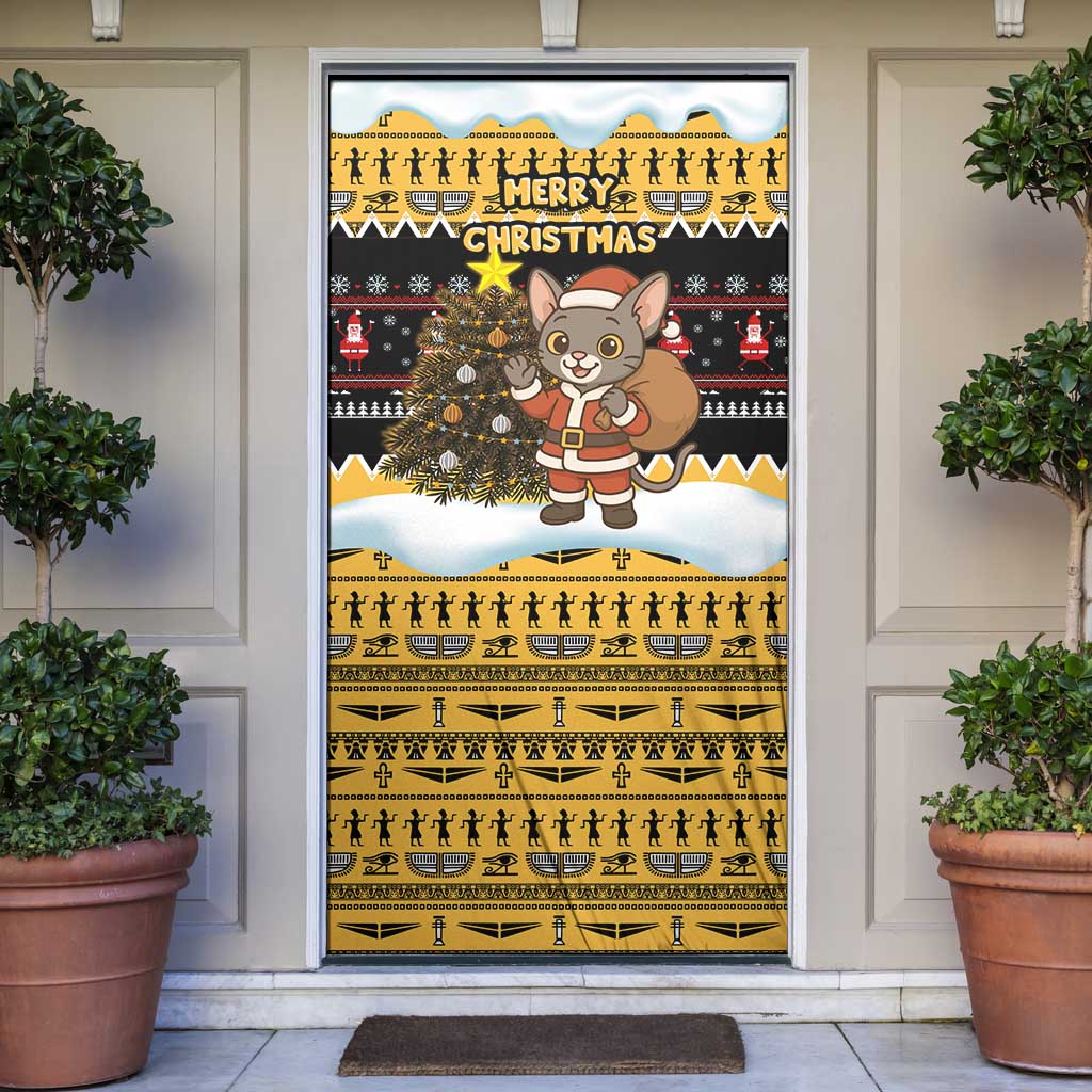 Egypt Christmas Door Cover with Santa Cat Sleigh Reindeer Christmas Tree and Ancient Hieroglyphic - Wonder Print Shop