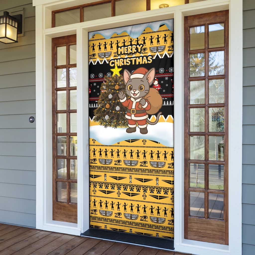 Egypt Christmas Door Cover with Santa Cat Sleigh Reindeer Christmas Tree and Ancient Hieroglyphic - Wonder Print Shop