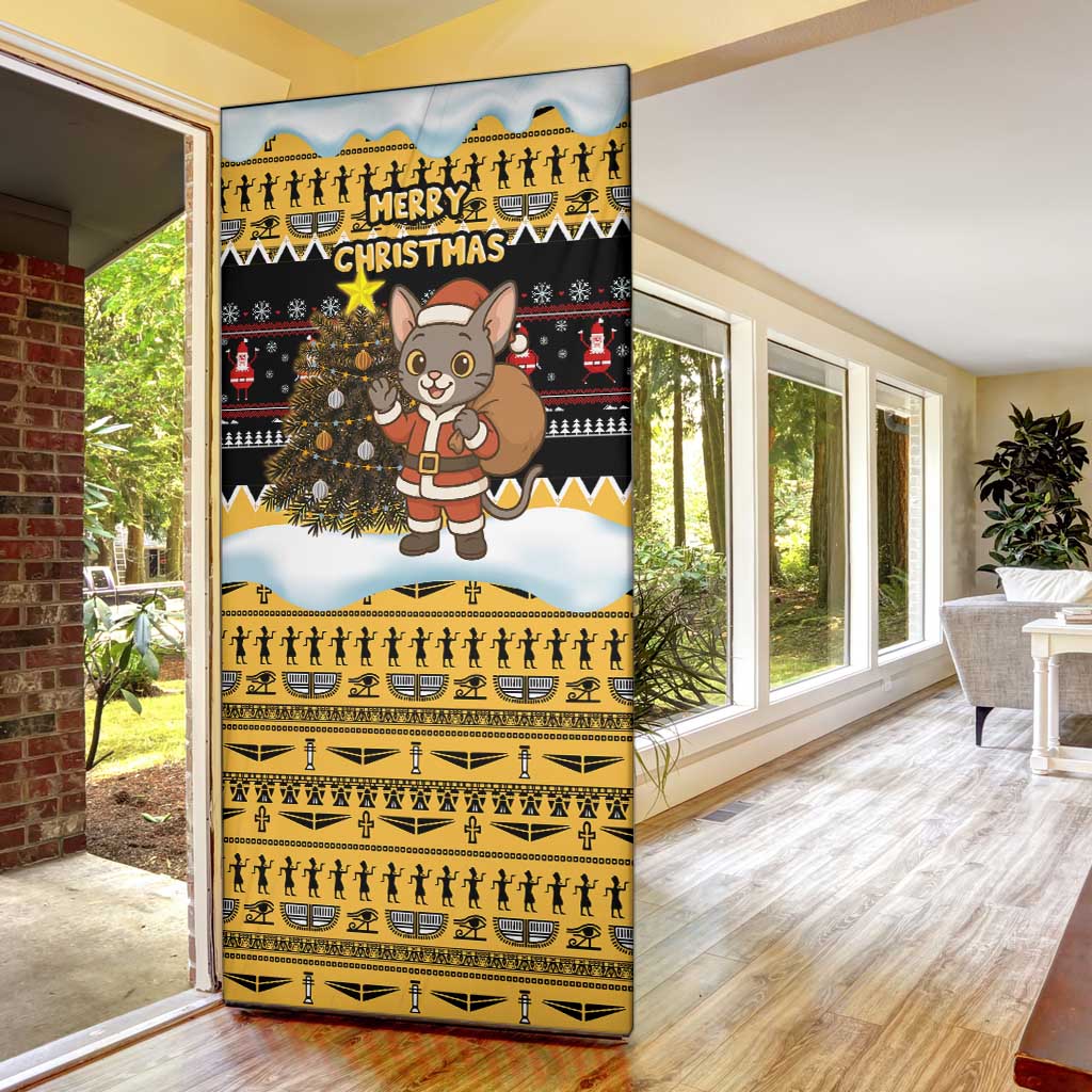 Egypt Christmas Door Cover with Santa Cat Sleigh Reindeer Christmas Tree and Ancient Hieroglyphic - Wonder Print Shop