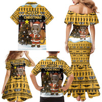 Egypt Christmas Family Matching Mermaid Dress and Hawaiian Shirt with Santa Cat Sleigh Reindeer Christmas Tree and Ancient Hieroglyphic - Wonder Print Shop