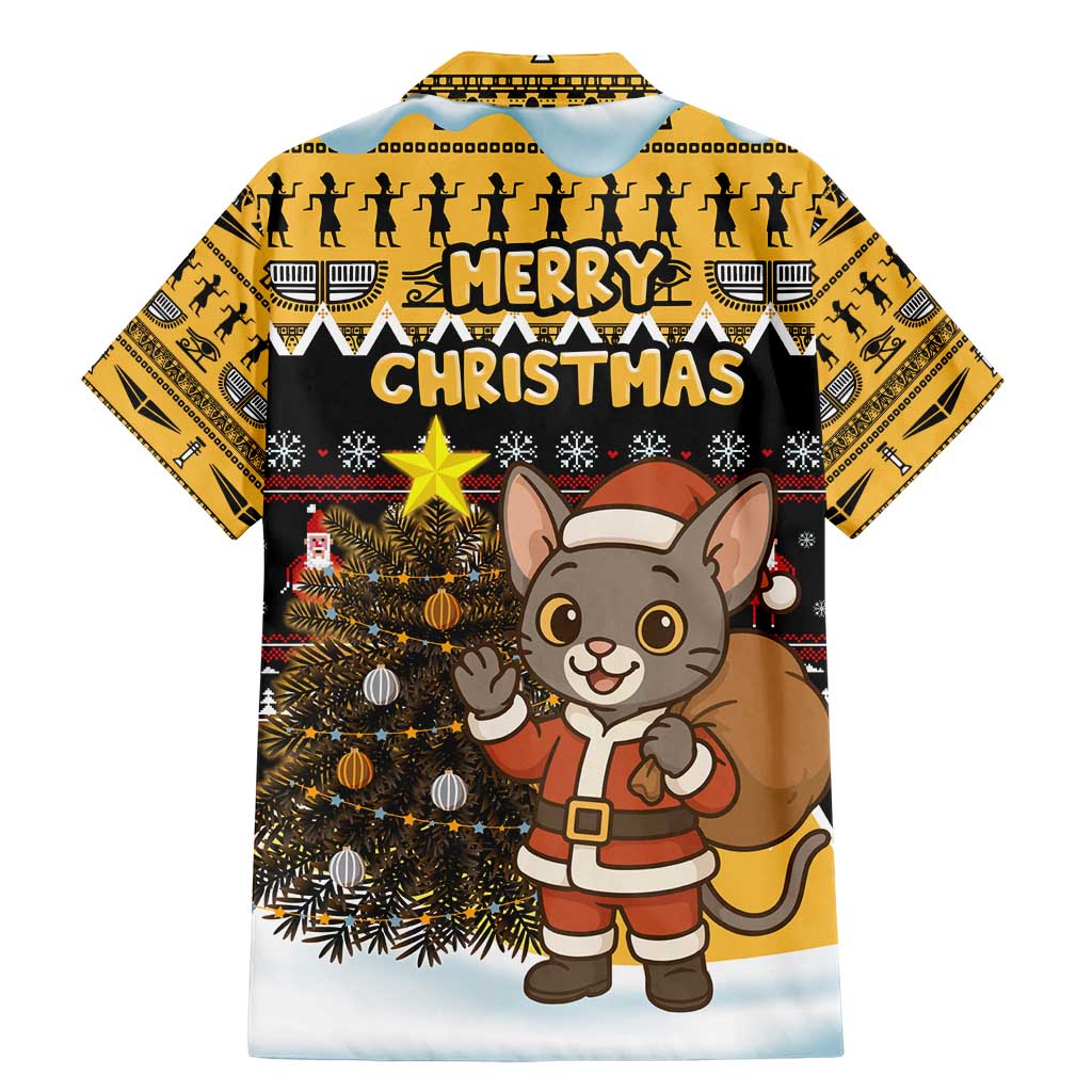 Egypt Christmas Family Matching Mermaid Dress and Hawaiian Shirt with Santa Cat Sleigh Reindeer Christmas Tree and Ancient Hieroglyphic - Wonder Print Shop